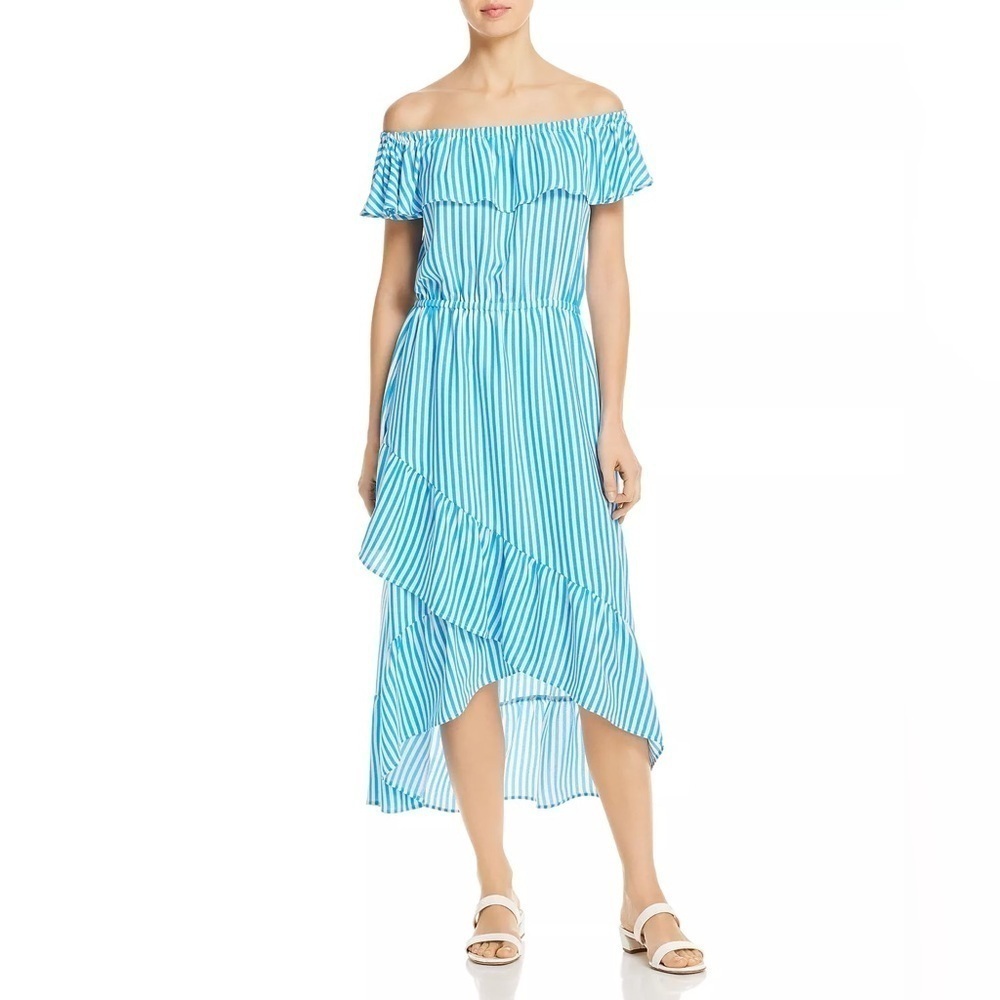 Tommy Bahama Blue White Striped Palm Party Off-the-shoulder Midi Dress Size XL